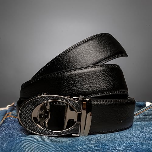 Contacts Leather Belt for Men Formal and Casual - Automatic Ratchet Belts - (C Logo “Gunmetal Black” Waist Size Fit From 28" to 42”) - Image 2