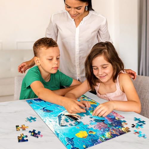 Jeacirio 100 Piece Puzzles for Kids Ages 48 Grinning Shark Marine Life Jigsaw Puzzles for Kids Ages 35 68 810 Year Old Colorful Undersea World Puzzles for Boys and Girls Educational Learning Toys - Image 5