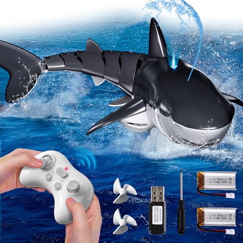 WATUDOU Remote Control Shark Toys for Boys Kids 118 Scale High Simulation Shark for Pool 24Ghz Electric RC Shark Boat Fish Toys with Light Spray Toy Shark Gifts for 6 7 8 9 Year olds Kid Boys Girls - Image 1