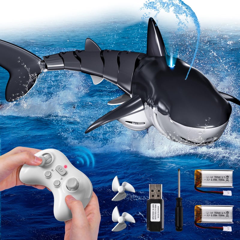 WATUDOU Remote Control Shark Toys for Boys Kids 118 Scale High Simulation Shark for Pool 24Ghz Electric RC Shark Boat Fish Toys with Light Spray Toy Shark Gifts for 6 7 8 9 Year olds Kid Boys Girls - Image 2