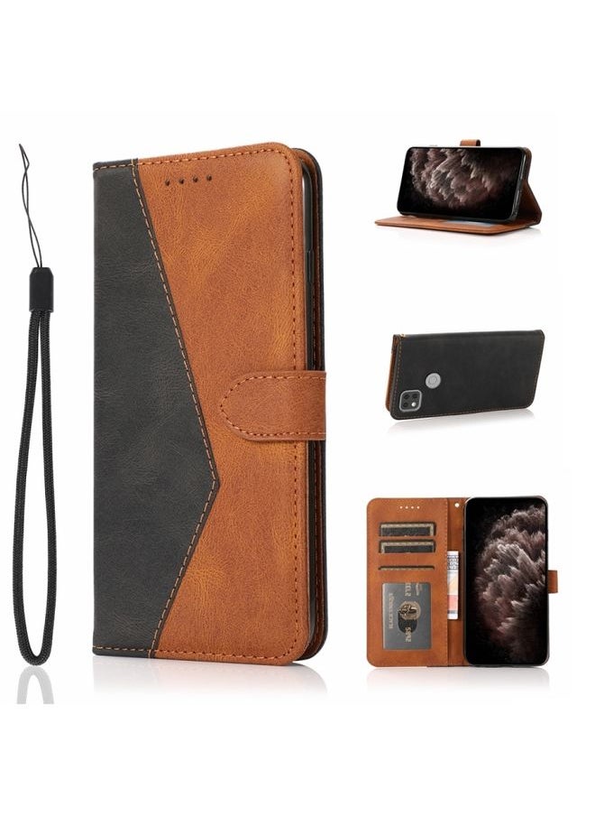 HuHa Case Cover For Xiaomi Redmi 9C Dual-color Stitching Leather Phone Case Black Brown 