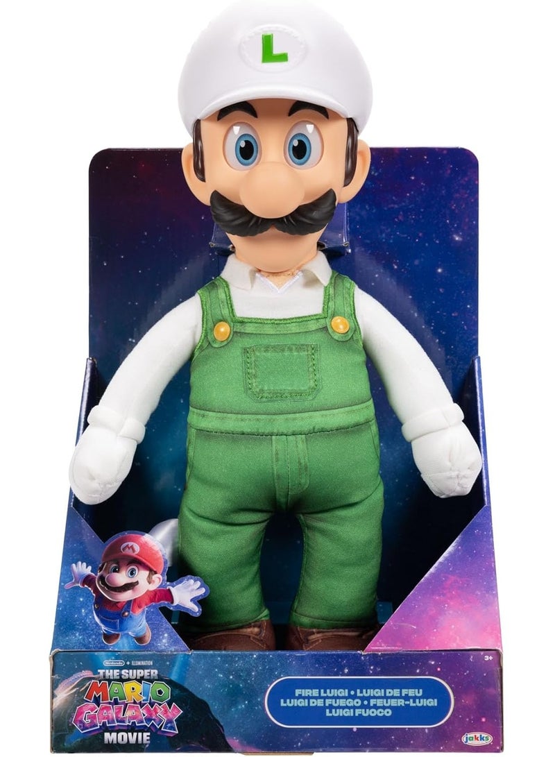 Nintendo The Super Mario Galaxy Movie Fire Luigi Articulated Plush Toy 15 Inches/38 cm, Carved Roto Head, Nintendo Collection Plush, for 3+ Years - Image 1
