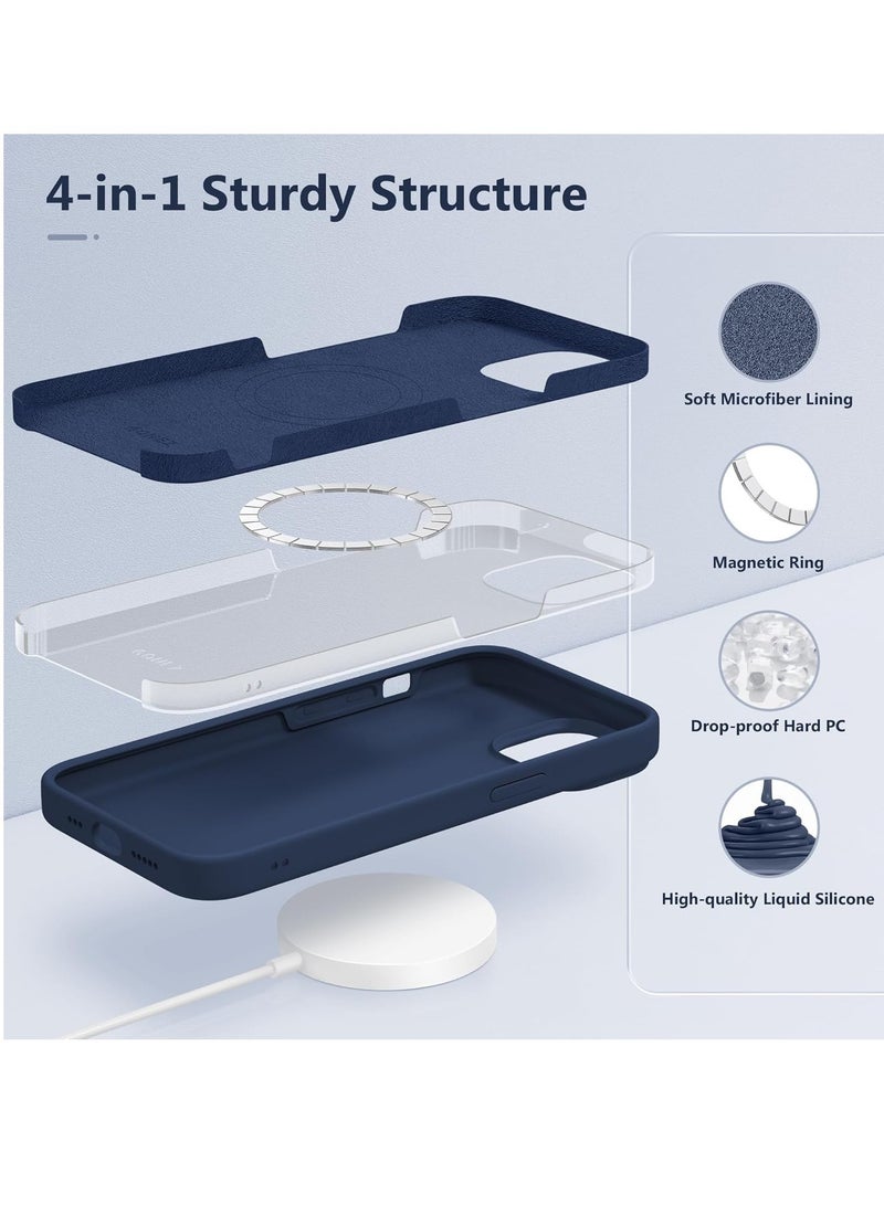 "5-in-1 Magnetic Case for iPhone 15 – Slim Full Body Skin-Like Silicone Cover (6.1") in Dark Blue, Compatible with MagSafe, Includes 2X Screen Protectors and Camera Lens Protectors" - Image 3