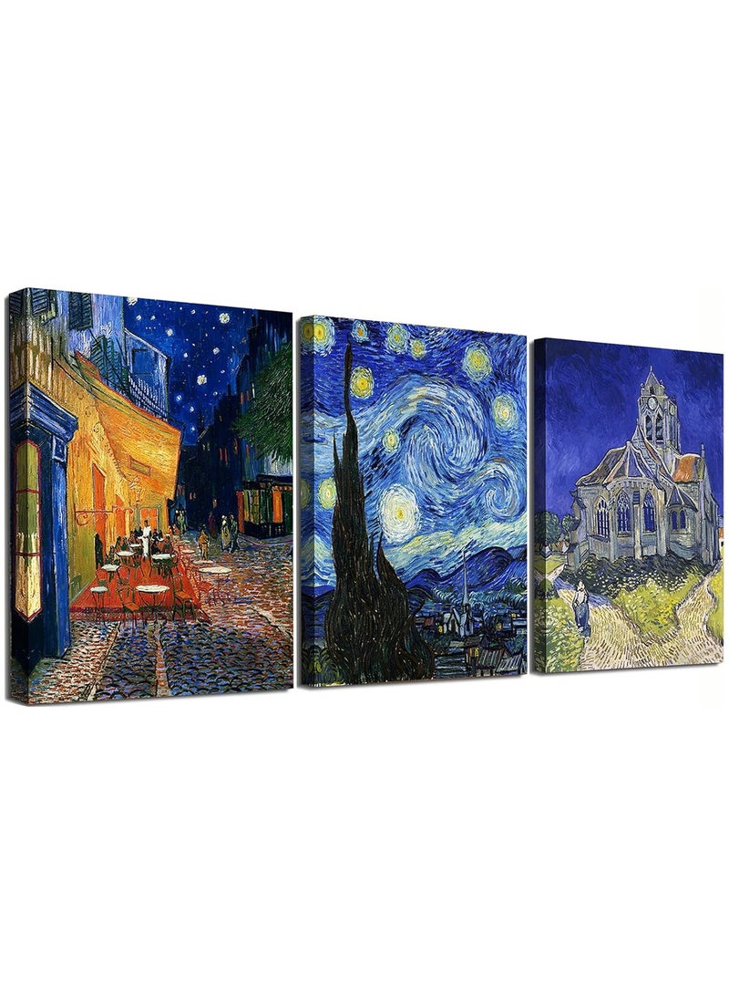 Today Idea Canvas Prints Giclee Artwork for Wall Decor, Classic Van Gogh Artwork Painting Reproduction Starry Night Canvas Art Picture Photo Prints for Wall Art Decoration 12"x16"x3 Piece - Image 1