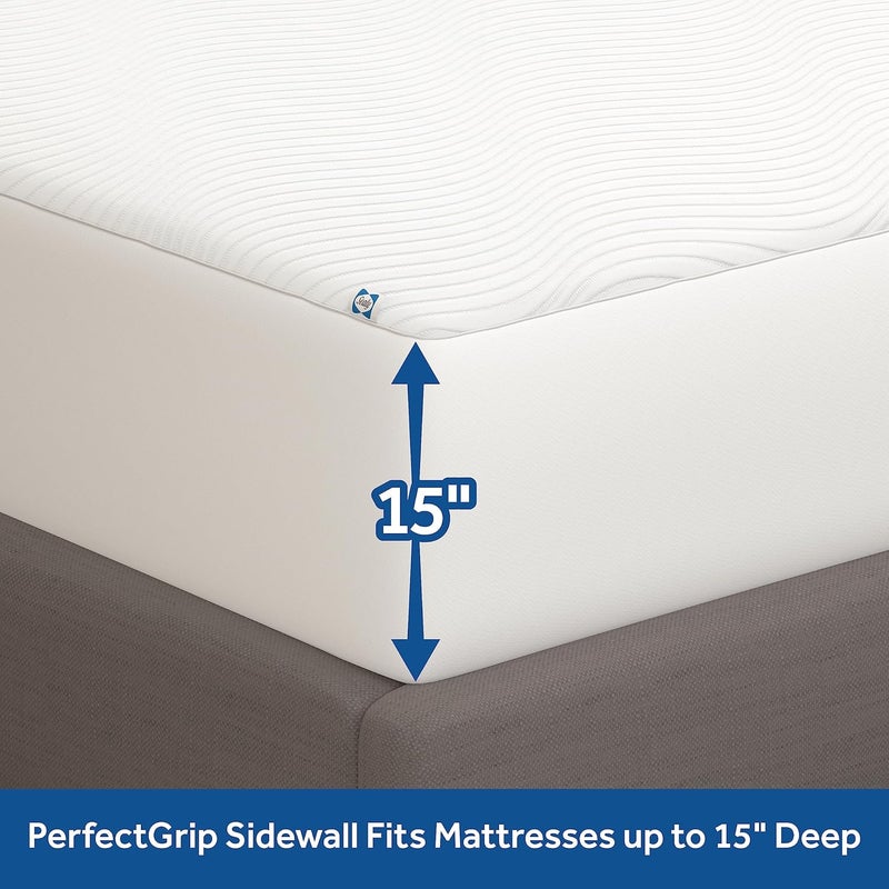 Sealy Clean Protection Waterproof Fitted Mattress Protector King Comfort Soft Knit Top Sidewall Mattress Cover (White) - Image 4