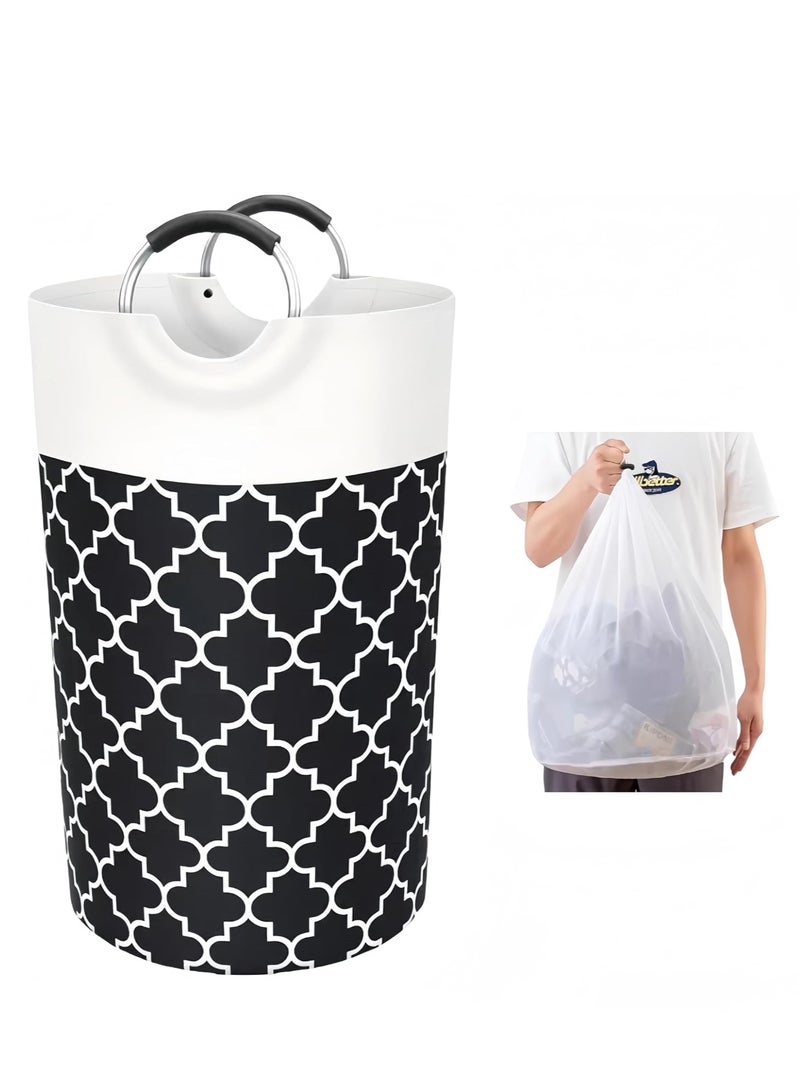 Raxoom Laundry Hamper with Aluminum Handles,Collapsible Laundry Basket with 80 * 60cm Mesh Laundry Bag (Black Lantern A) - Image 1