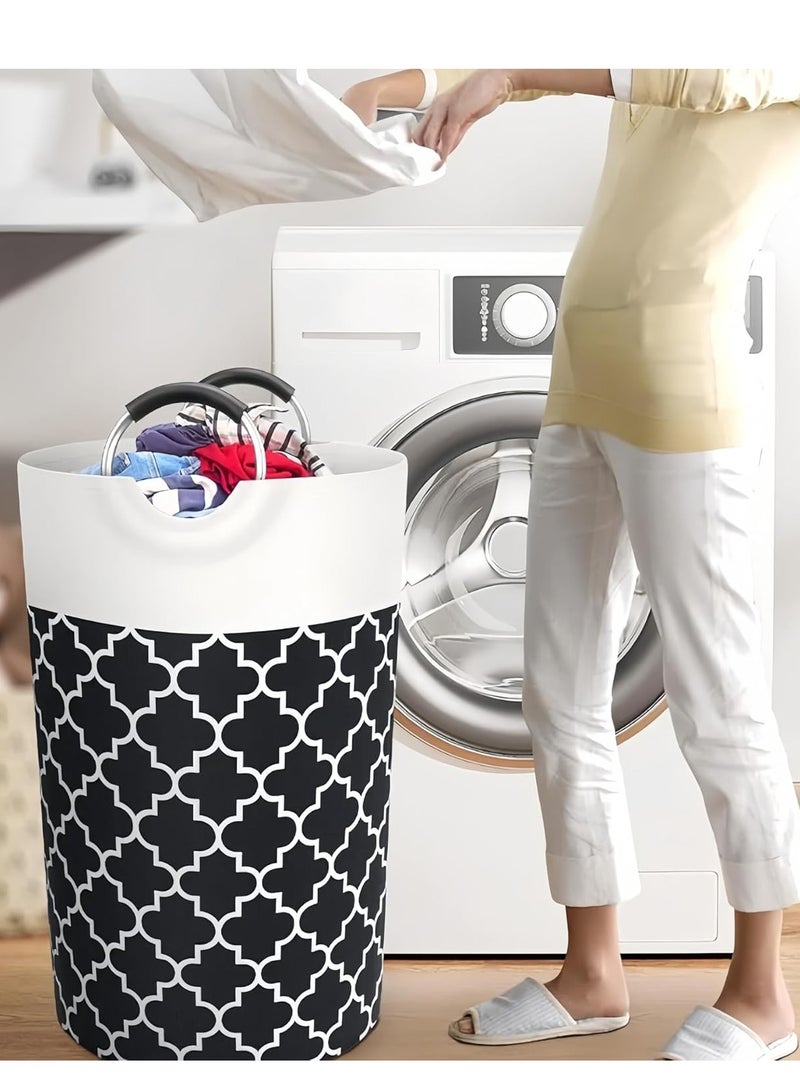 Raxoom Laundry Hamper with Aluminum Handles,Collapsible Laundry Basket with 80 * 60cm Mesh Laundry Bag (Black Lantern A) - Image 2