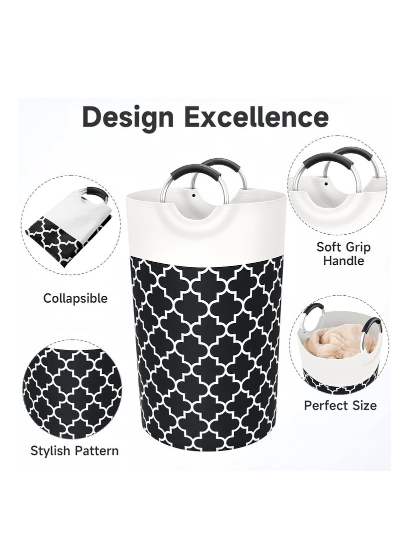 Raxoom Laundry Hamper with Aluminum Handles,Collapsible Laundry Basket with 80 * 60cm Mesh Laundry Bag (Black Lantern A) - Image 3