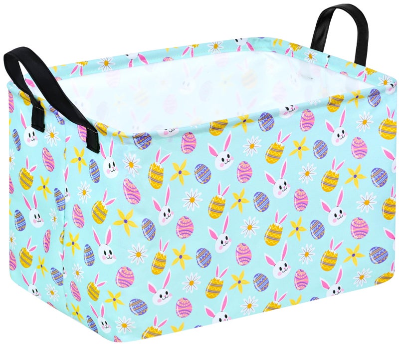 DUYIY Rectangle Gift Storage Basket Home Shelf Storage Basket Organizer Box Clothes Laundry Hamper Nursery Basket Laundry Basket with Handles blue rabbit - Image 2