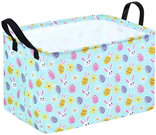 DUYIY Rectangle Gift Storage Basket Home Shelf Storage Basket Organizer Box Clothes Laundry Hamper Nursery Basket Laundry Basket with Handles blue rabbit - Image 1