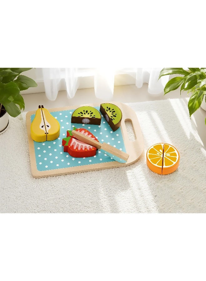 COGNIKIDS مجموعة ألعاب تقطيع الفواكه للأطفال - لعبة فواكه خشبية مونتيسوري مع عمل تقطيع بالفيلكرو - طعام للعب التخيلي للأطفال الصغار - لعبة فرز الألوان ومهارات الحركة الدقيقة للأعمار من 2 3 4+ - Image 4
