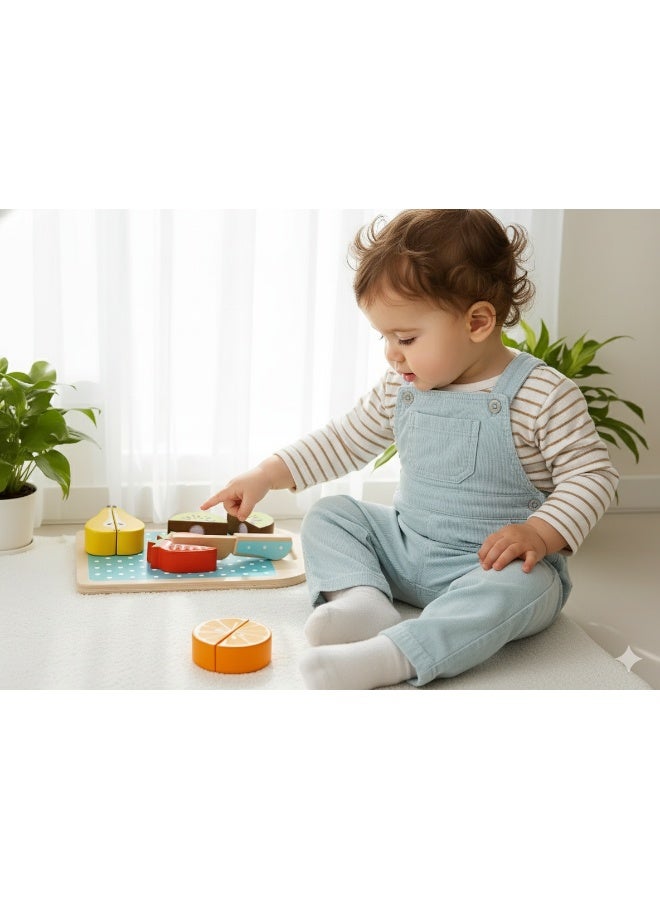 COGNIKIDS مجموعة ألعاب تقطيع الفواكه للأطفال - لعبة فواكه خشبية مونتيسوري مع عمل تقطيع بالفيلكرو - طعام للعب التخيلي للأطفال الصغار - لعبة فرز الألوان ومهارات الحركة الدقيقة للأعمار من 2 3 4+ - Image 3