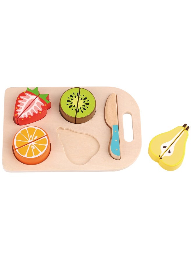 COGNIKIDS مجموعة ألعاب تقطيع الفواكه للأطفال - لعبة فواكه خشبية مونتيسوري مع عمل تقطيع بالفيلكرو - طعام للعب التخيلي للأطفال الصغار - لعبة فرز الألوان ومهارات الحركة الدقيقة للأعمار من 2 3 4+ - Image 2