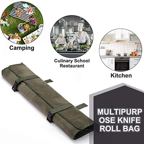 Hersent Chef’s Knife Roll Bag,Waxed Canvas Knife Cultery Carrier,Portable Chef Knife Cases,Knife Pouch Holders With 10 Slots Plus 1 Zipper Pockets Can Hold Home Kitchen Knife Tools Up To 18.8” - Image 4
