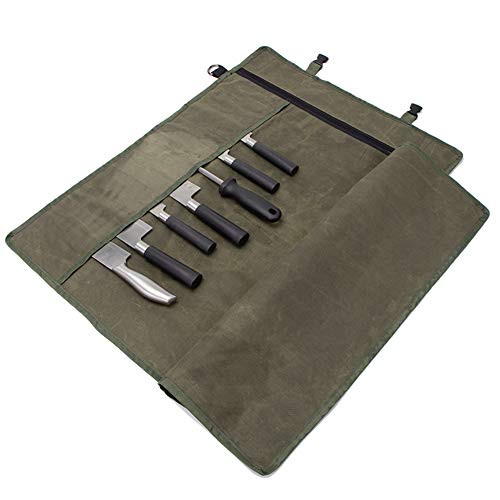 Hersent Chef’s Knife Roll Bag,Waxed Canvas Knife Cultery Carrier,Portable Chef Knife Cases,Knife Pouch Holders With 10 Slots Plus 1 Zipper Pockets Can Hold Home Kitchen Knife Tools Up To 18.8” - Image 1