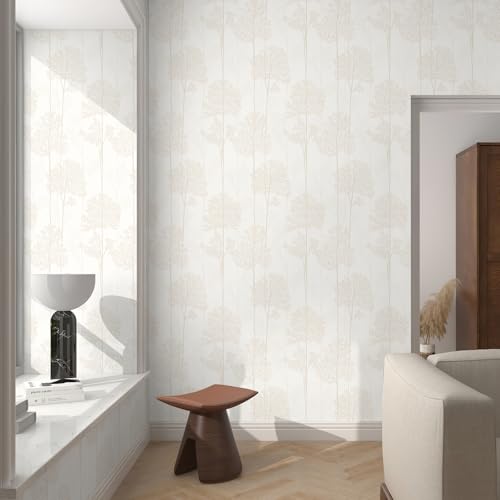 JiffDiff Warm White Self Adhesive Wallpaper with Waterproof, Farmhouse Removable Peel and Stick Wallpaper for Bathroom and Cabinets Decor, Botanical Renter Friendly Contact Paper 17.3" X 120" - Image 4