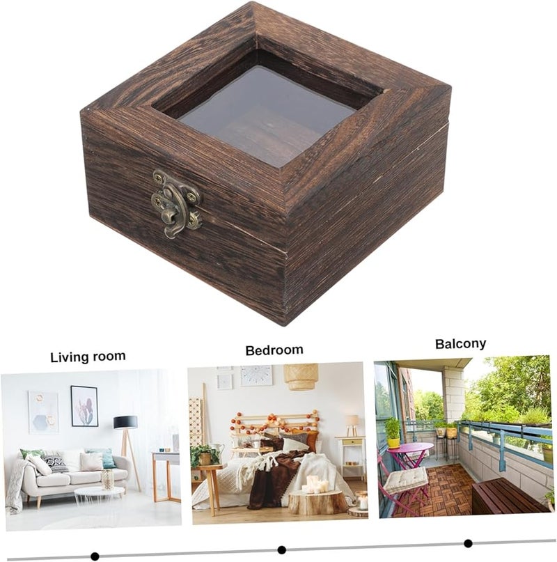 عرض صندوق الظل من خشب الباولونيا المتفحم على الطراز العتيق مع غطاء شفاف وقفل - Image 4