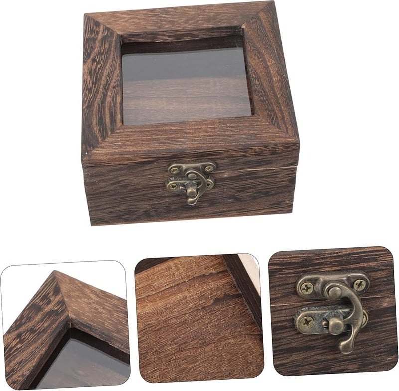 عرض صندوق الظل من خشب الباولونيا المتفحم على الطراز العتيق مع غطاء شفاف وقفل - Image 5