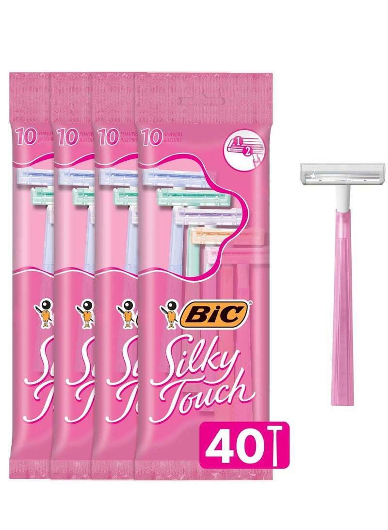 BIC Silky Touch Women's Disposable Razors, With 2 Blades, Pretty Pastel Razor Handles, 40 Count Value Pack of Shaving Razors - Image 1