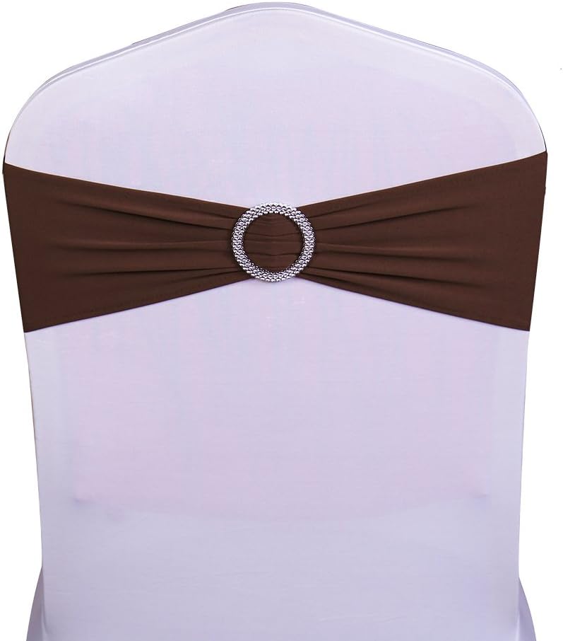 SINSSOWL 100PCS Stretch Wedding Brown Chair Sashes Bands with Buckle Slider Sashes Bow Decorations 25 Colors (Chocolate) - Image 2