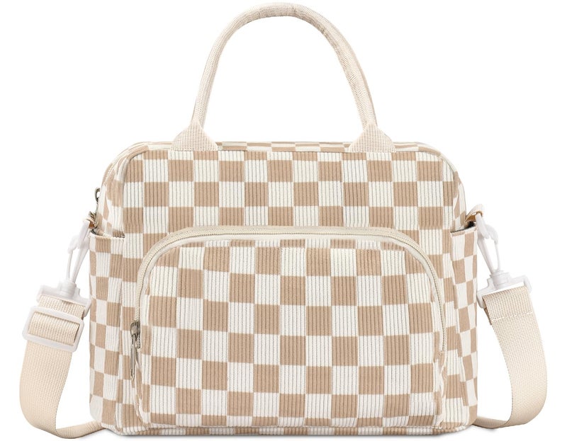 GASSDA Lunch Box for Women Insulated Lunch Bag Women Adult Cute Lunch Bags Reusable Lunchbox Cooler Tote Bag for Work Picnic (Beige-Brown Plaid) - Image 1