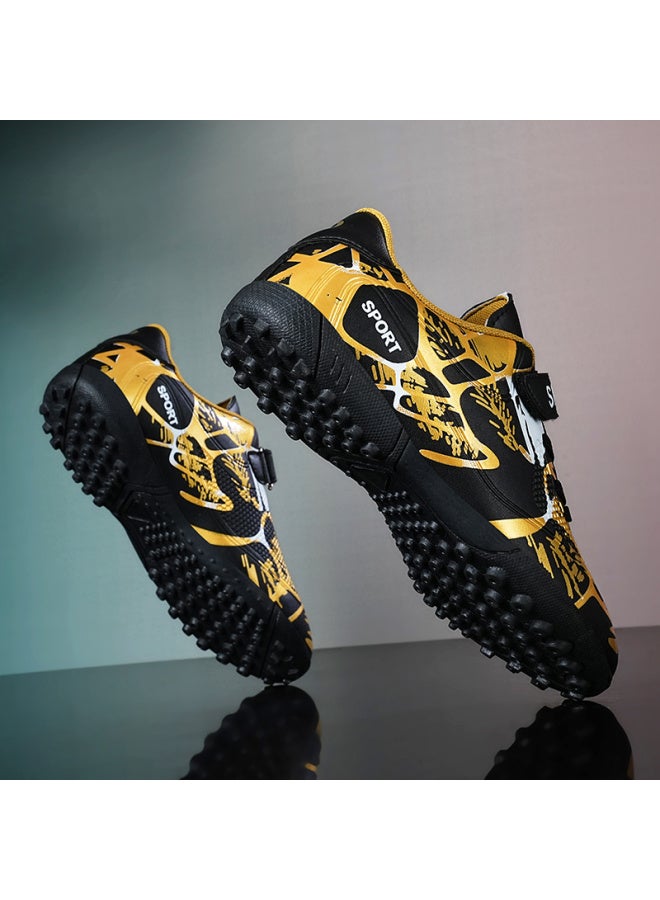 X218 Broken Nails Black Gold Children's Football Shoes Velcro Men's Tf Broken Nails Primary School Girls Teenagers Ag Long Nails Wear-resistant Big Children's Shoes