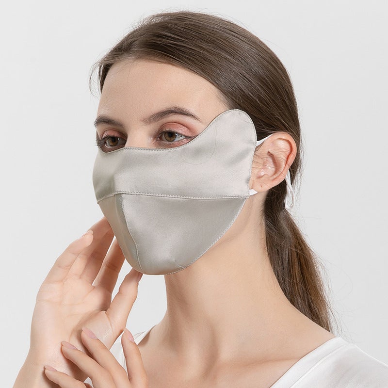 2024 Mulberry Silk Spring Summer Breathable 3D Face Mask Adjustable Earloops for Women deep space ash deep space ash