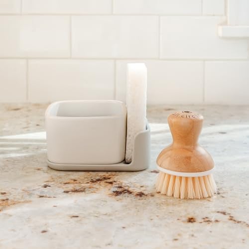Full Circle Bubble Up Combo Family Safe FormaldehydeFree Gray Ceramic Soap Dish with PlantBased Sponge Bamboo Dish Brush Versatile Kitchen Scrub Brush Set for Pots Pans Counter Ovens - Image 5