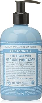 Dr. Bronner's Dr Bronners 4in1 Organic Unscented Baby Sugar Soap Made with Organic Oils Sugar and Shikakai Powder For Hands Body Face Hair Fair Trade Certified Vegan Friendly 335ml Recycled Pump Bottle - Image 1