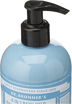 Dr. Bronner's Dr Bronners 4in1 Organic Unscented Baby Sugar Soap Made with Organic Oils Sugar and Shikakai Powder For Hands Body Face Hair Fair Trade Certified Vegan Friendly 335ml Recycled Pump Bottle - Image 3