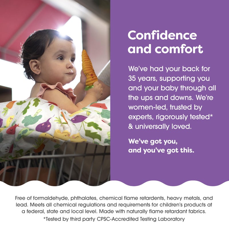 Boppy Shopping Cart Cover for Baby - 360Â° Coverage Cart Cover for Babies with Safety Harness, Toy Tether, One-Hand Placement, Machine-Washable, 6 Month & Up - Multicolor Farmer's Market - Image 5