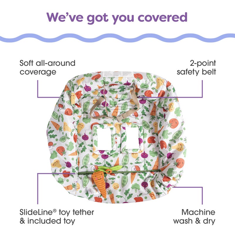 Boppy Shopping Cart Cover for Baby - 360Â° Coverage Cart Cover for Babies with Safety Harness, Toy Tether, One-Hand Placement, Machine-Washable, 6 Month & Up - Multicolor Farmer's Market - Image 3