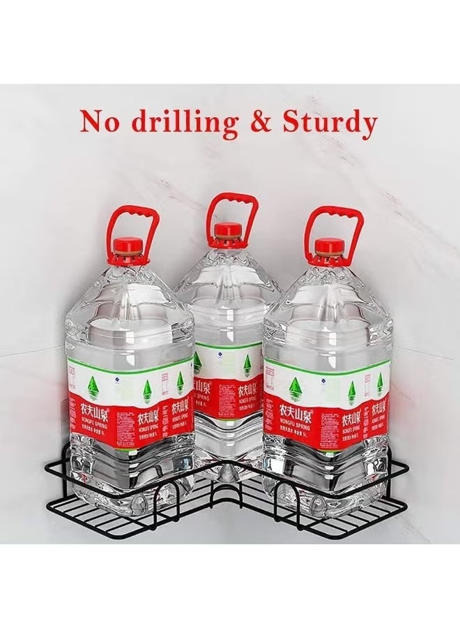 2 رفّ حمام معدنيّ زاويّ، مزودان بملصق مقاوم للصدأ، بتصميم سلة لمنع تراكم الماء، ولتنظيم جميع مستلزمات الحمام. مطليّ بطلاء عالي الجودة - رفّ دشّ زاويّ، ذاتيّ اللصق، لا يحتاج إلى حفر، مُنظّم لأدوات الحمام والمطبخ والمرحاض. - Image 5