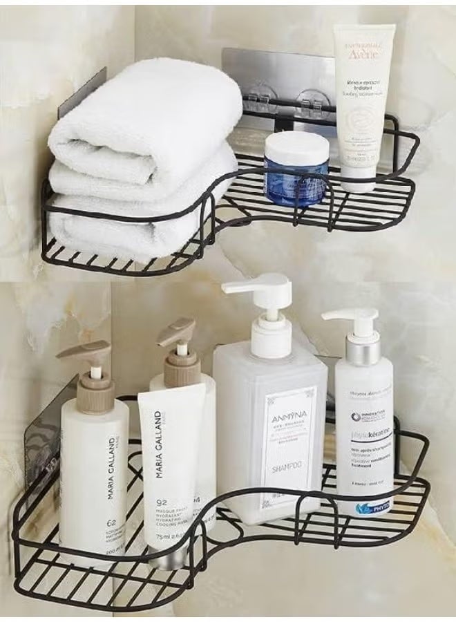 2 رفّ حمام معدنيّ زاويّ، مزودان بملصق مقاوم للصدأ، بتصميم سلة لمنع تراكم الماء، ولتنظيم جميع مستلزمات الحمام. مطليّ بطلاء عالي الجودة - رفّ دشّ زاويّ، ذاتيّ اللصق، لا يحتاج إلى حفر، مُنظّم لأدوات الحمام والمطبخ والمرحاض. - Image 3
