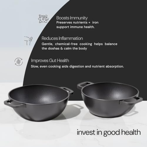 NUTRION Pre Seasoned Cast Iron Kadai 8 Inch/ 1.5 LTR | Heavy Duty Wok for Curry, Biryani & Sabzi | Naturally Nonstick Kadhai, Gas/Induction Compatible, 100% Pure & Toxin-Free, No Chemical Coating - Image 4