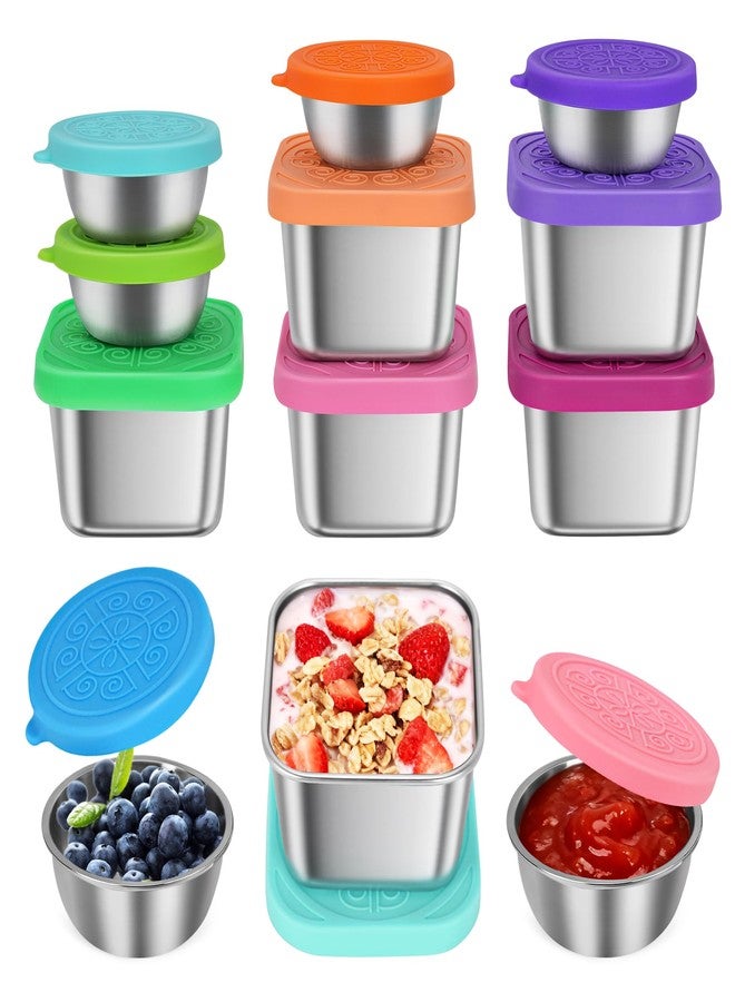 LETAAKA 12 Pack Stainless Steel Snack Containers for Kids, 6oz & 1.6oz Leakproof Snack Salad Dressing Containers with Easy-Open Silicone Lids, Reusable Lunch Box Containers for Office & Travel - Image 1