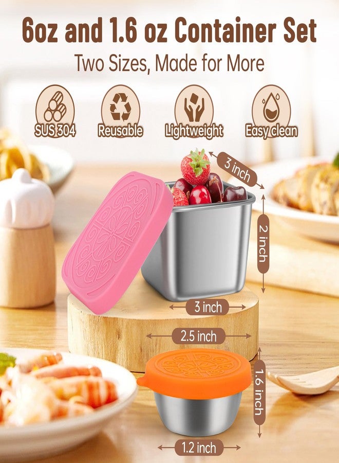 LETAAKA 12 Pack Stainless Steel Snack Containers for Kids, 6oz & 1.6oz Leakproof Snack Salad Dressing Containers with Easy-Open Silicone Lids, Reusable Lunch Box Containers for Office & Travel - Image 2