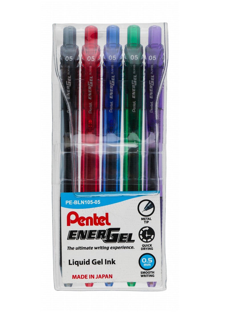 Pentel 5-Piece Energel Gel Ink Pen 0.5mm Tip Multicolour  - Image 1