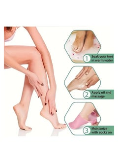 LANGMANNI 1 Pair Silicone Moisturizing Relief Socks - High Elasticity, Reusable Aloe-Infused Spa Socks for Overnight Hydration, Anti-Slip Gel Heel & Toe Design for Men and Women with Dry, Rough Skin - Multicolor  - Image 4