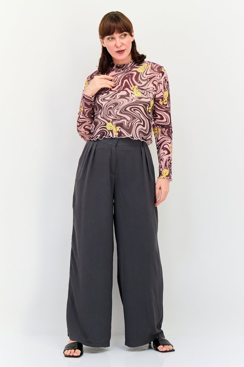 Lefties x Looney Tunes Women Ruffle Neck Long Sleeve Abstract Print Top, Multicolor - Image 4