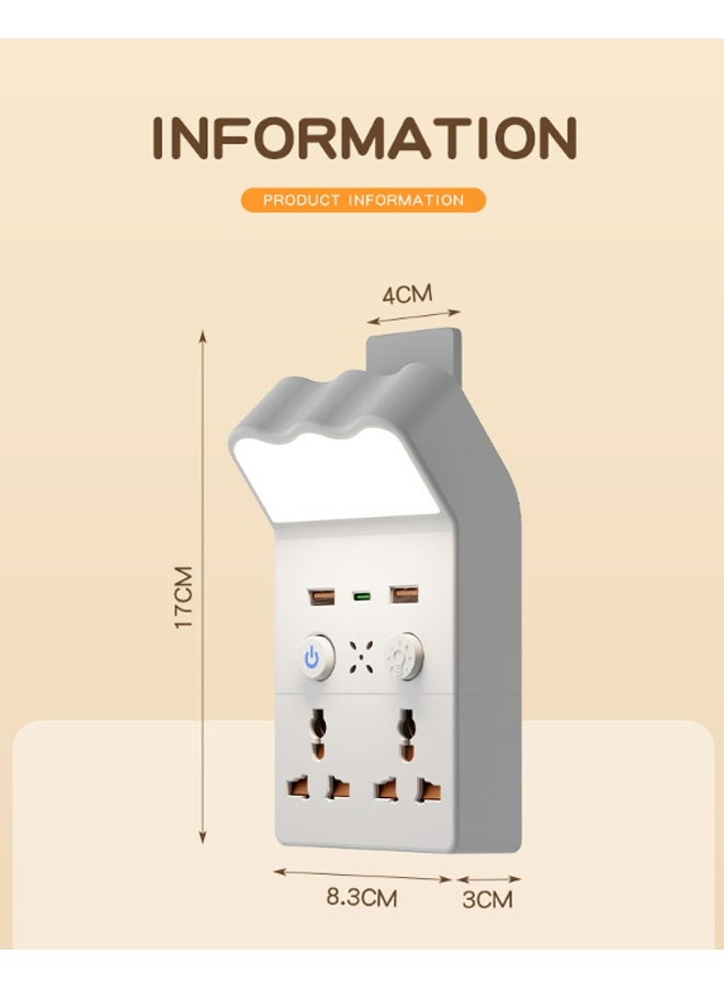 محول مقبس تمديد متعدد المكونات مع ضوء ليلي ، محول طاقة تمديد عالمي مع 2 USB-A و 1 USB-C - Image 4