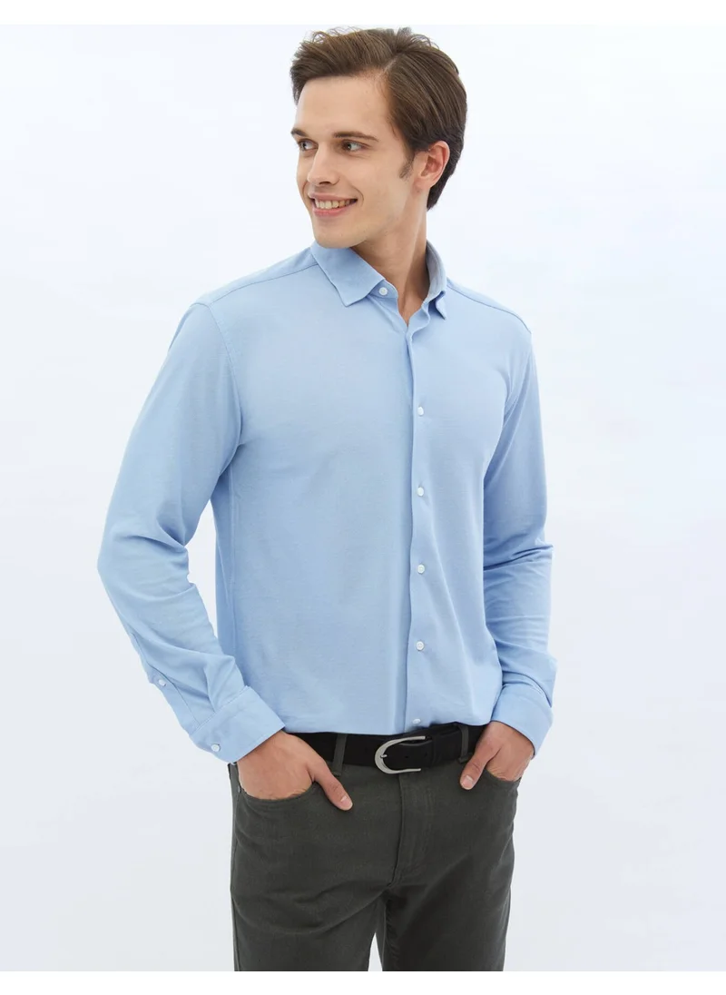 Kip Blue Regular Fit Casual Cotton Blend Shirt