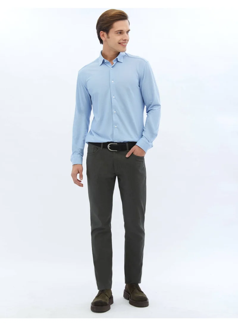 Kip Blue Regular Fit Casual Cotton Blend Shirt