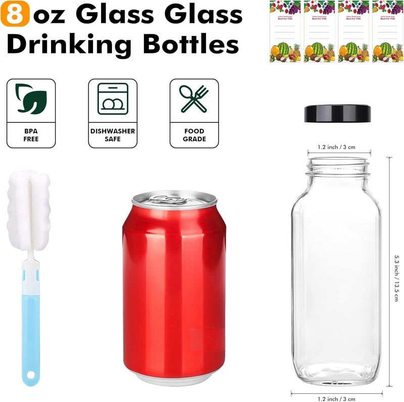 Glasgow 15 Pack 8 oz Glass Juice Bottles with Black Lids & Labels, Reusable Travel Juice Storage Containers, Clear Glass Drink Jars for Juicing, Water, Ginger, Wellness Shots - Leakproof, Dishwasher Safe - Image 3