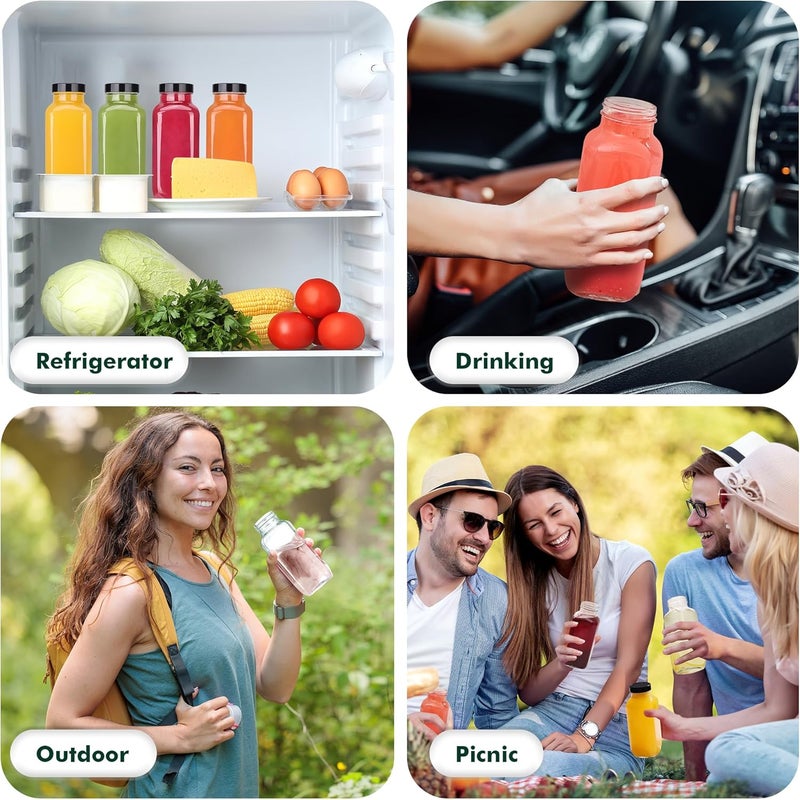 Glasgow 15 Pack 8 oz Glass Juice Bottles with Black Lids & Labels, Reusable Travel Juice Storage Containers, Clear Glass Drink Jars for Juicing, Water, Ginger, Wellness Shots - Leakproof, Dishwasher Safe - Image 5