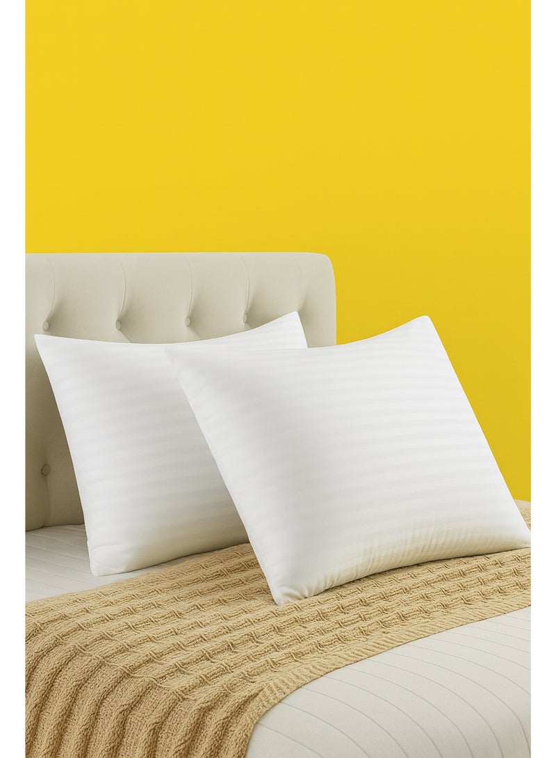 STORE 7 2-Piece Set of Hotel-Style Striped Pillows – Premium White Microfiber Fabric, 75×50 cm – Softness & Luxury for Ultimate Comfort - Image 1
