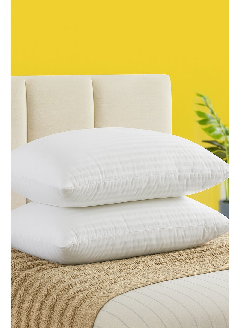 STORE 7 2-Piece Set of Hotel-Style Striped Pillows – Premium White Microfiber Fabric, 75×50 cm – Softness & Luxury for Ultimate Comfort - Image 2