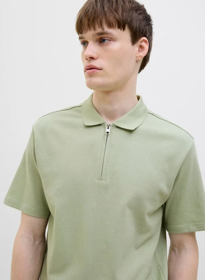 JJ Rebel JJ REBEL Regular Fit Half Zipped Polo T-Shirt