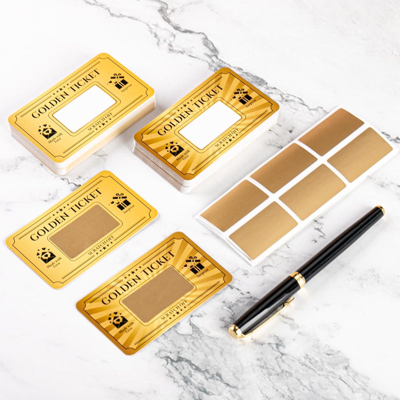 INKNOTE 120 PCS Golden Ticket Custom Scratch Off Cards 2 Styles DIY Coupon Cards Surprise Gift certificates for Birthday Concert Wedding Movie Small Business Vouchers Raffle Coupons 3.54 x 2inch - Image 2
