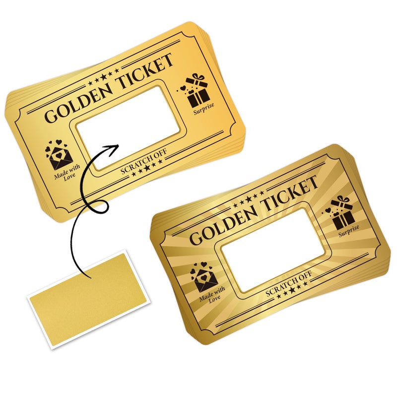 INKNOTE 120 PCS Golden Ticket Custom Scratch Off Cards 2 Styles DIY Coupon Cards Surprise Gift certificates for Birthday Concert Wedding Movie Small Business Vouchers Raffle Coupons 3.54 x 2inch - Image 1